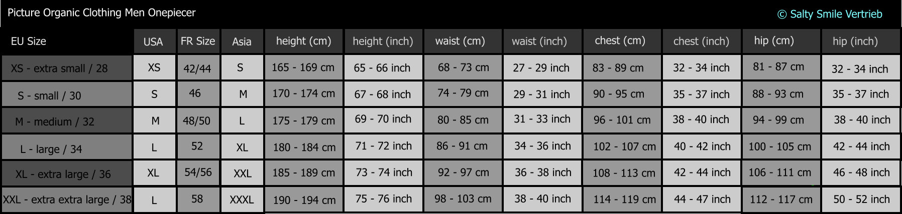 Picture organic clothing men onepiecer size chart