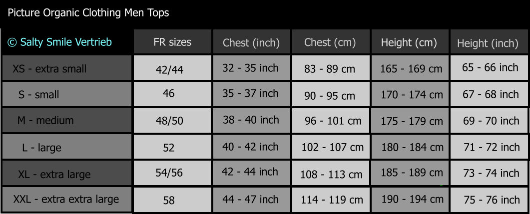 Picture Organic Clothing men tops size chart
