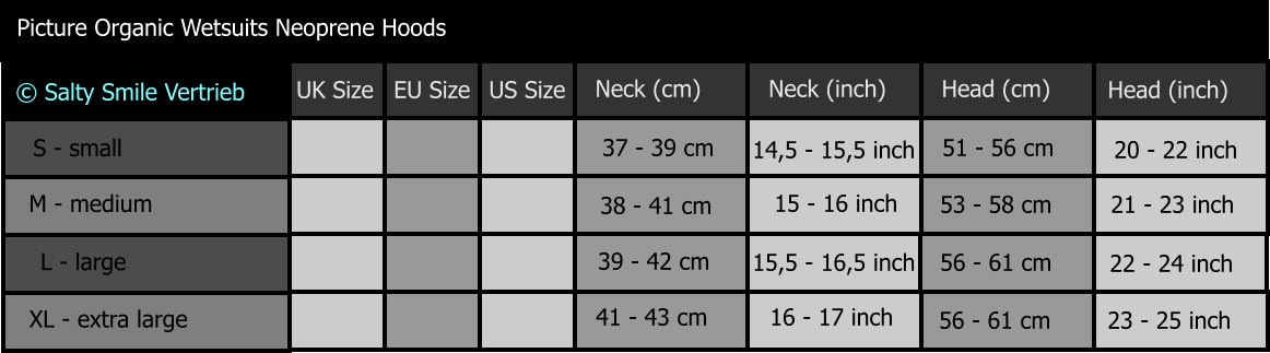 picture organic neoprene hoods size chart